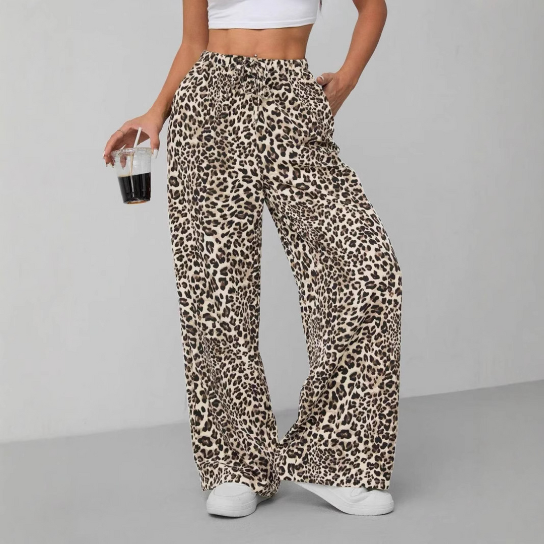 Kylie | Vintage Leopard Tie Front Wide Leg Pants