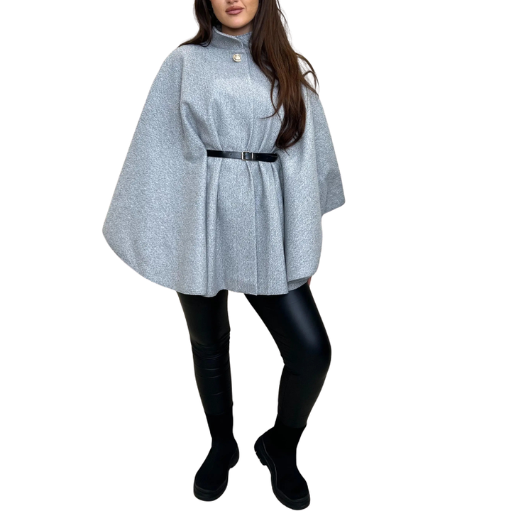 Bianca | Stylish Belted Cape Coat with High Neck