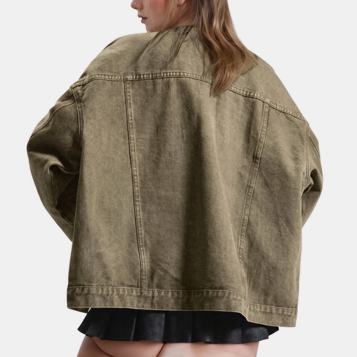 Women's Button Front Drop Shoulder Long Sleeve Denim Jacket