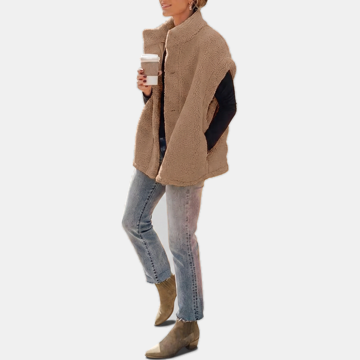 Women's Sleeveless Sherpa Fleece Button Down Vest Jacket with Pockets