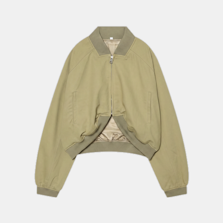 Women's Cropped Full Zip Bomber Jacket with Ribbed Collar