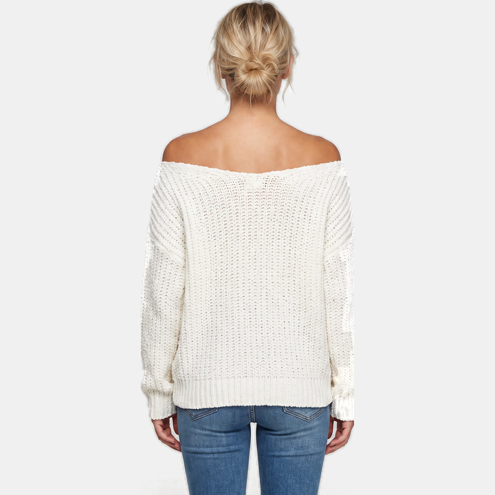 Women's Drop Shoulder Hollow Knit Pullover V | Neck Sweater