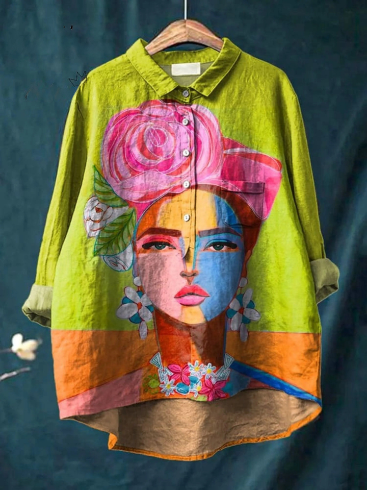 Martha | Casual T-shirt with Frida portrait in oil print