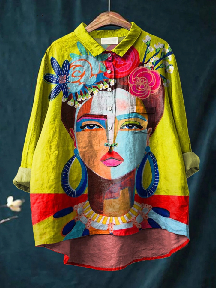 Martha | Casual T-shirt with Frida portrait in oil print