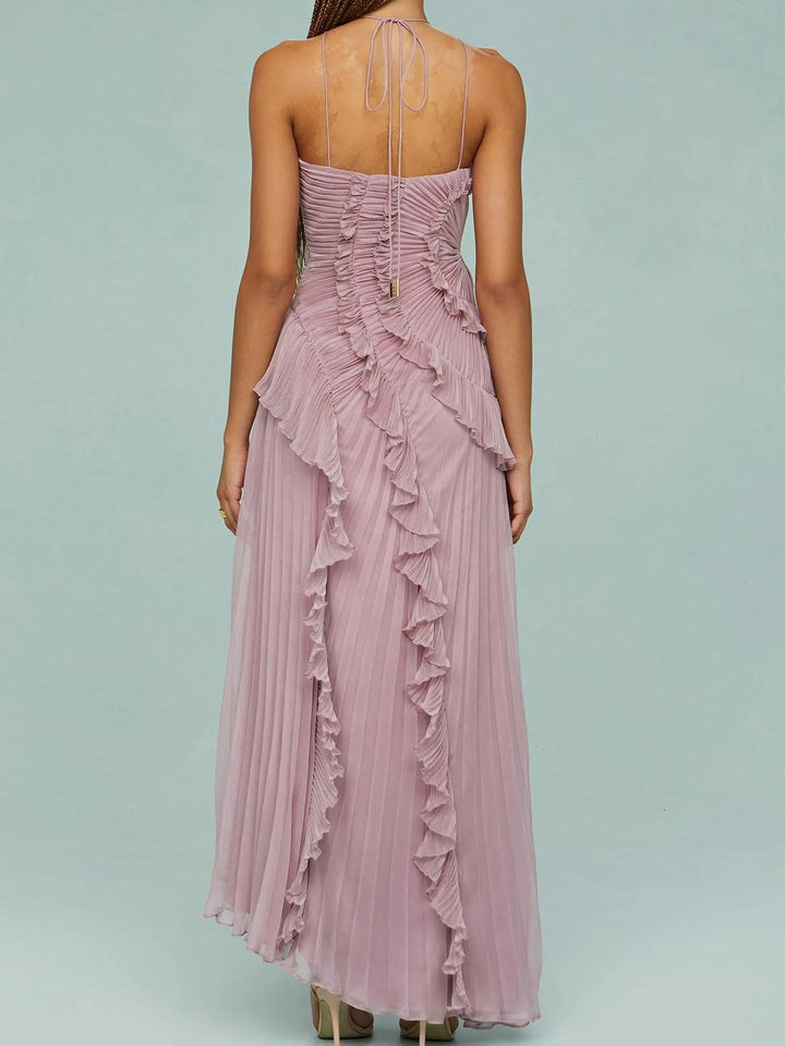 Juna | Long dress with pleated straps and slit
