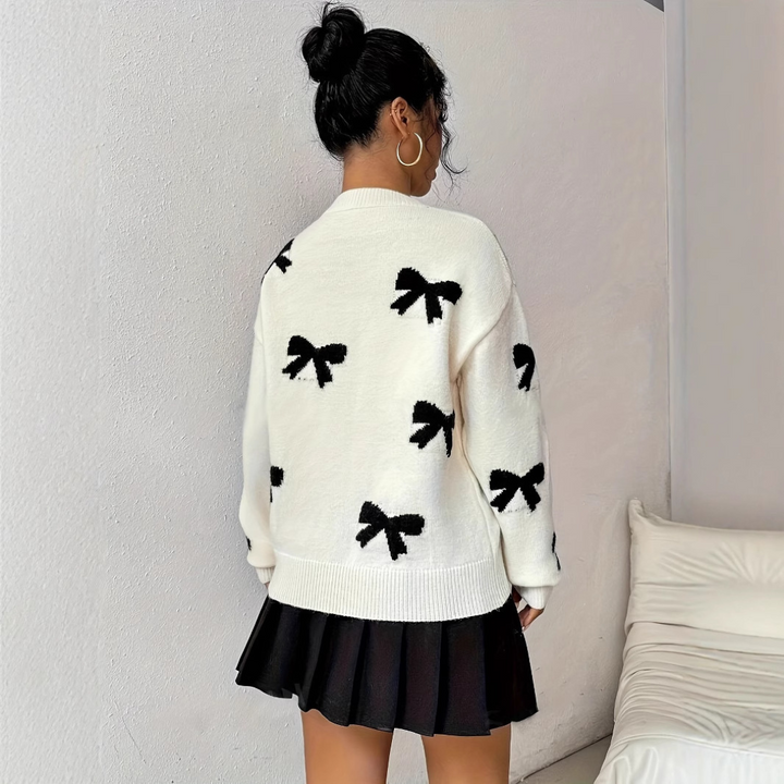 Felicity | Comfy Bow Print Pullover Sweater