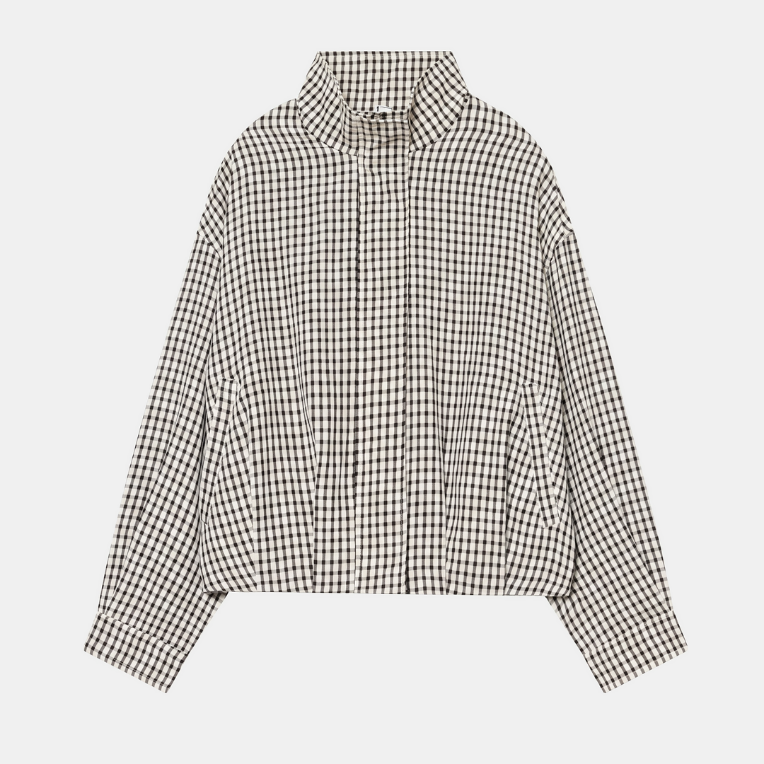 Women's Oversized Drop Shoulder Plaid Cropped Jacket