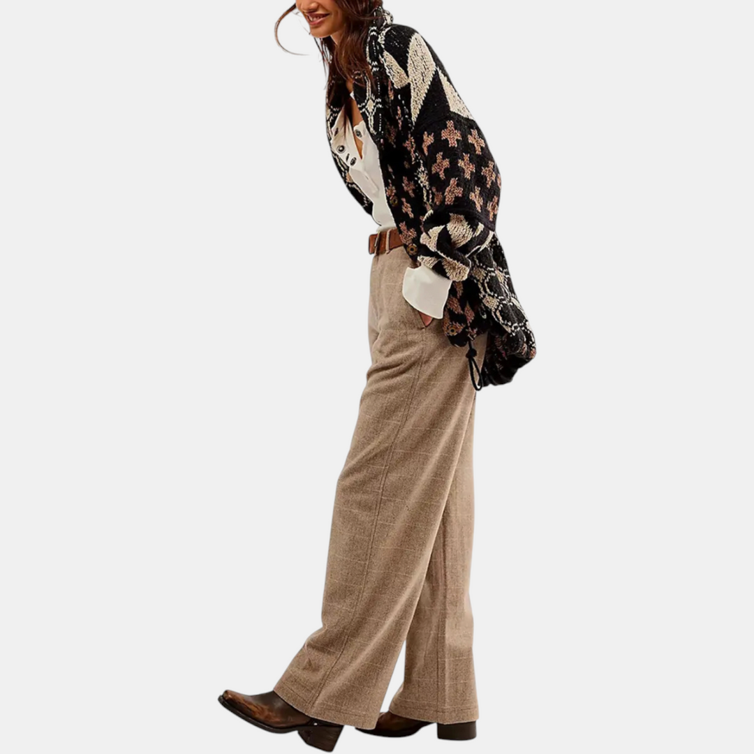 Women's Y2K Abstract Print Lapel Button Down Oversized Knit Cardigan