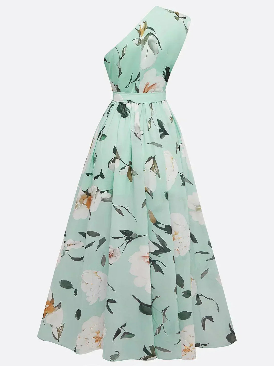 Olivia | Maxi dress chiffon with floral pattern with free shoulders light green