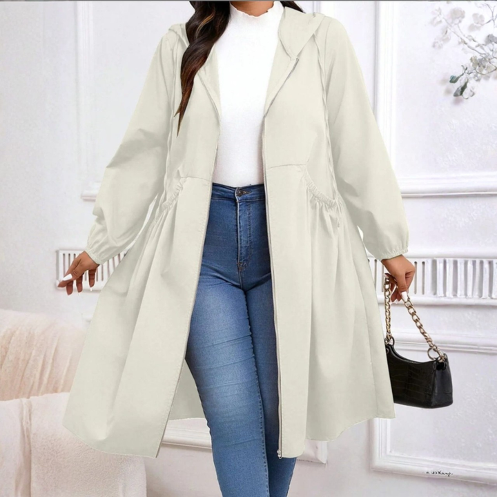 Kara | Casual Plus Size Drawstring Zip-Up Long Sleeve Hooded Coat