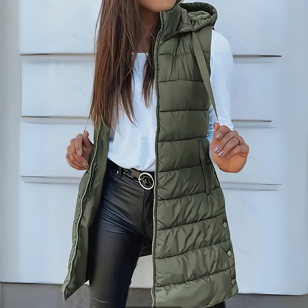 Evie | Casual Sleeveless Hood Long Puffer Vest