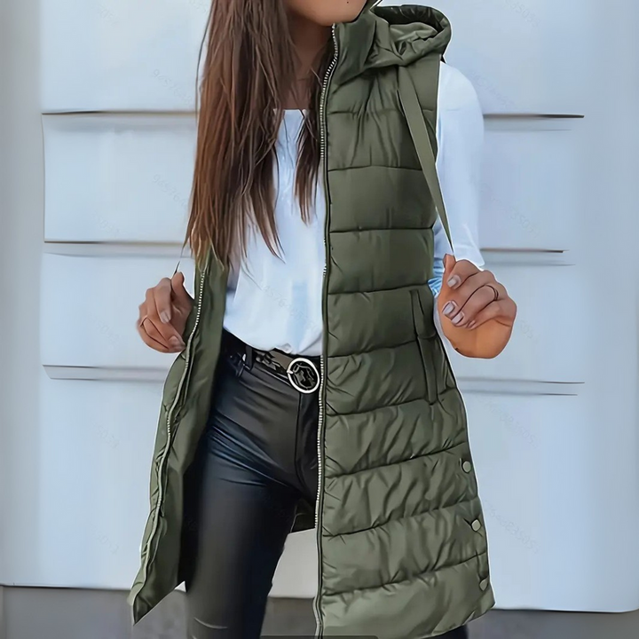Evie | Casual Sleeveless Hood Long Puffer Vest