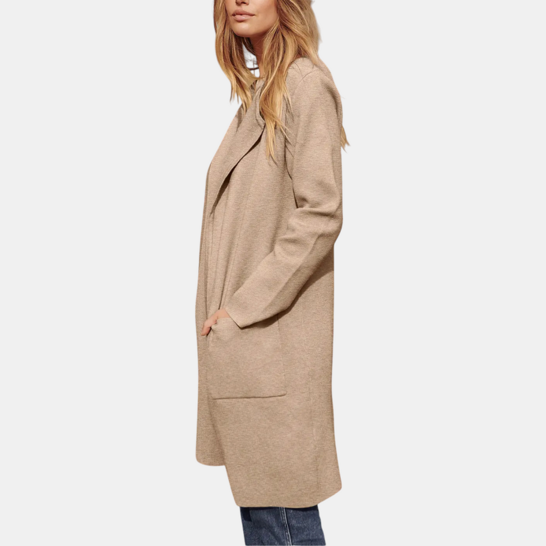 Women's Suit Collar Open Front Longline Knit Cardigan