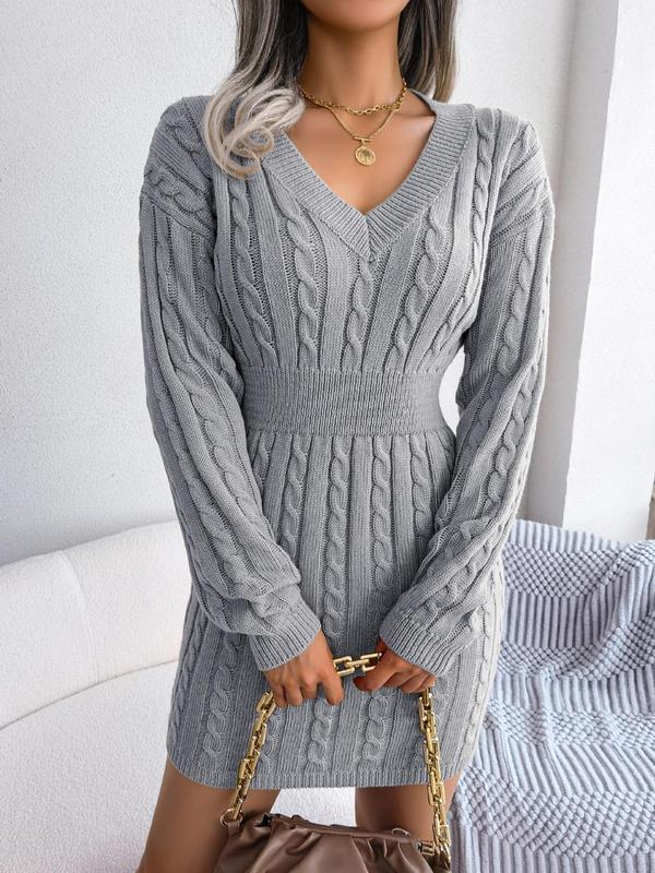 Whitney | Cosy Long Sleeve V-Neck Cable Knit Sweater Dress