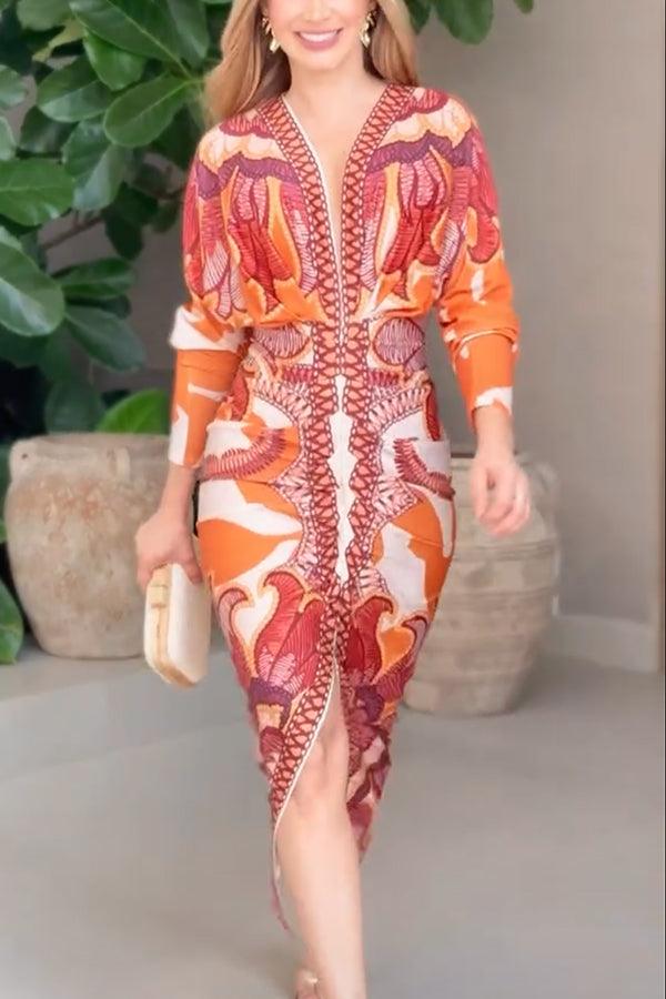 Monica | Midi dress with dolman with print unique summer sun