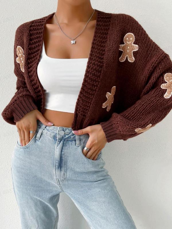 Natalie | Open Front Knit Cardigan with Cartoon Print for Cosy Outfits