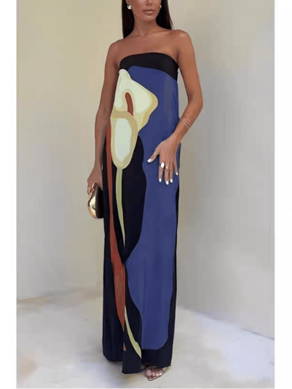 Ursula | Maxi evening dress with sleeveless print from style costiero