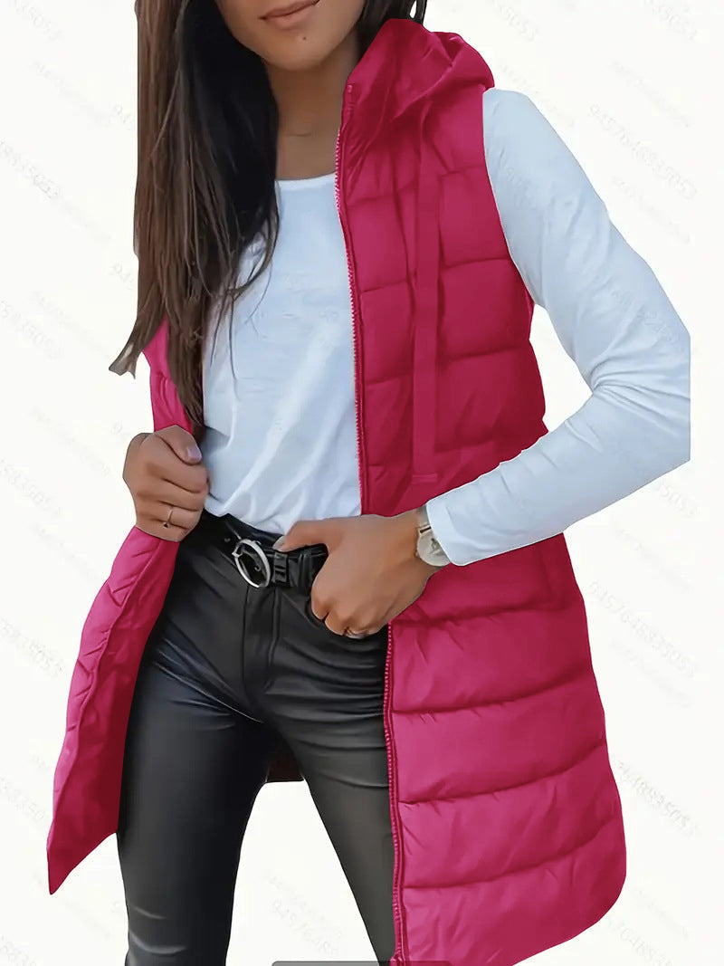 Evie | Casual Sleeveless Hood Long Puffer Vest