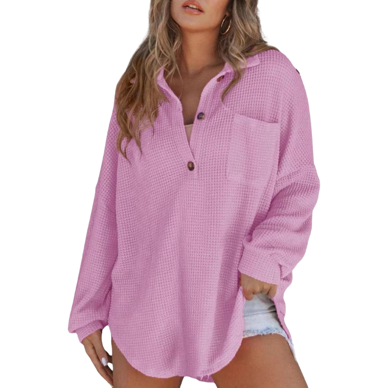 Madison | Casual Lightweight Button V Neck Tunic Blouse