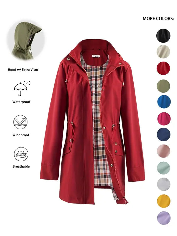 Annabelle | Casual Drawstring Zip Up Hooded Trench Coat