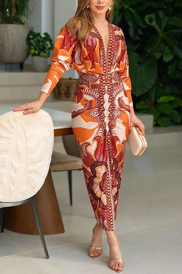 Monica | Midi dress with dolman with print unique summer sun
