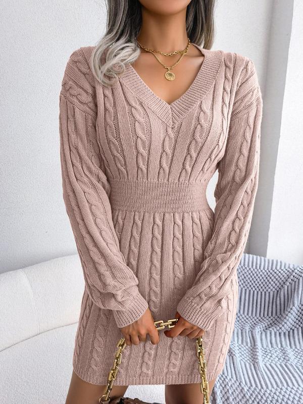 Whitney | Cosy Long Sleeve V-Neck Cable Knit Sweater Dress