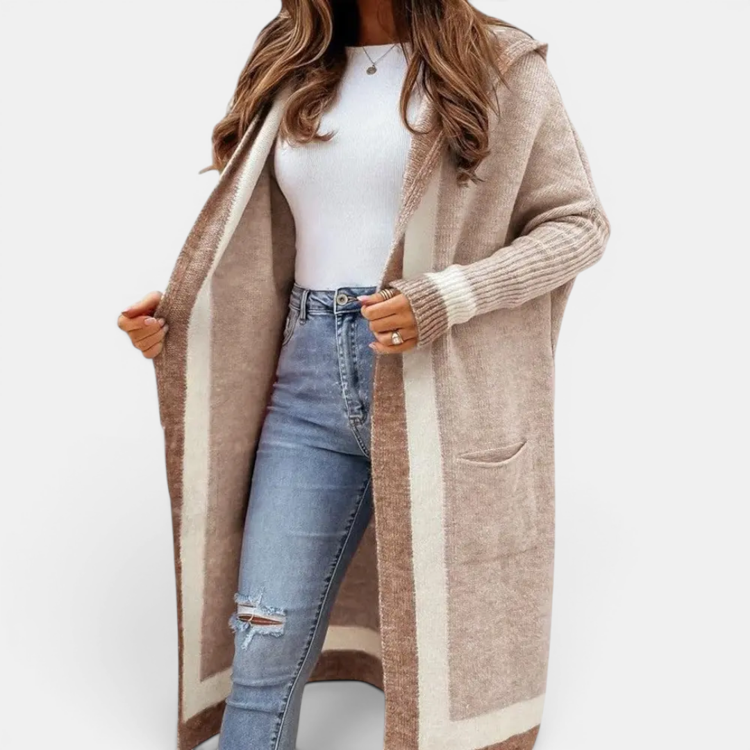 Rosie | Cosy Striped Hooded Long Cardigan
