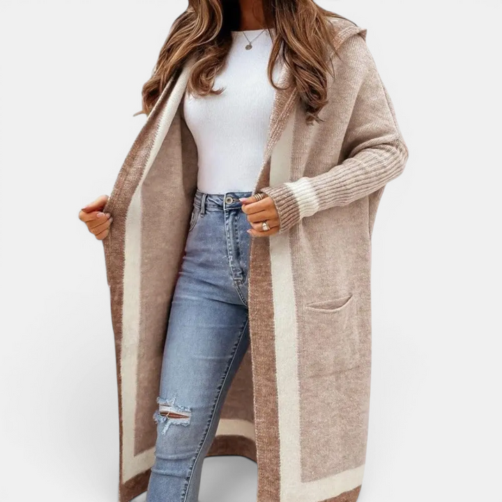 Rosie | Cosy Striped Hooded Long Cardigan