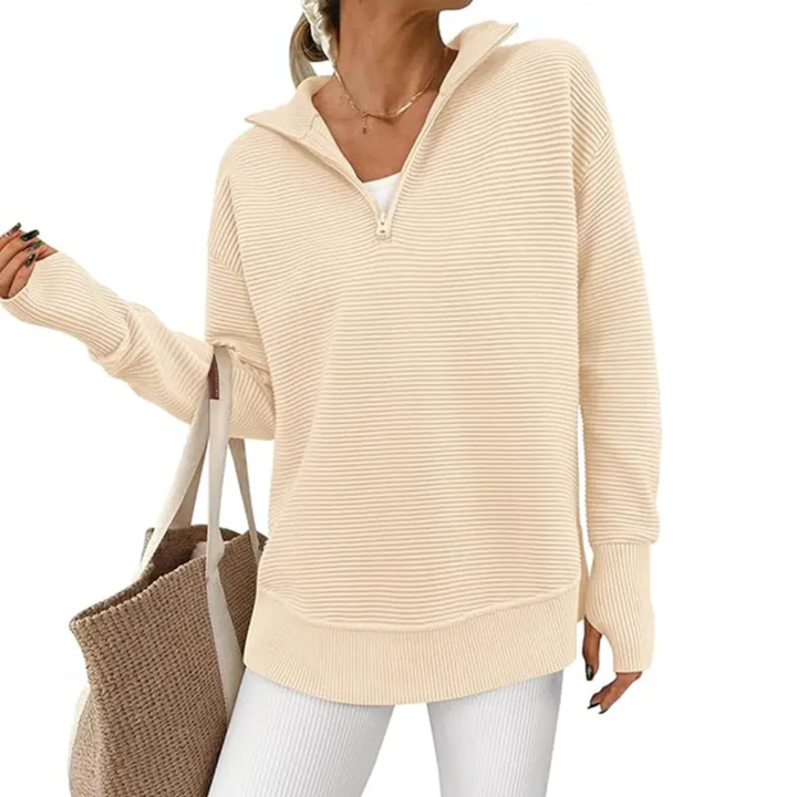 Zoe | Cosy Ribbed Quarter-Zip Pullover Sweater