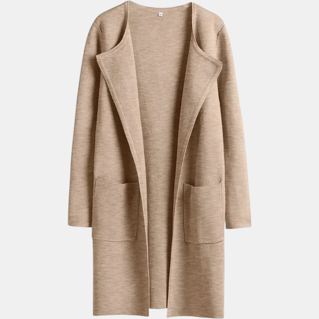 Women's Suit Collar Open Front Longline Knit Cardigan