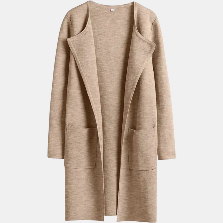 Women's Suit Collar Open Front Longline Knit Cardigan