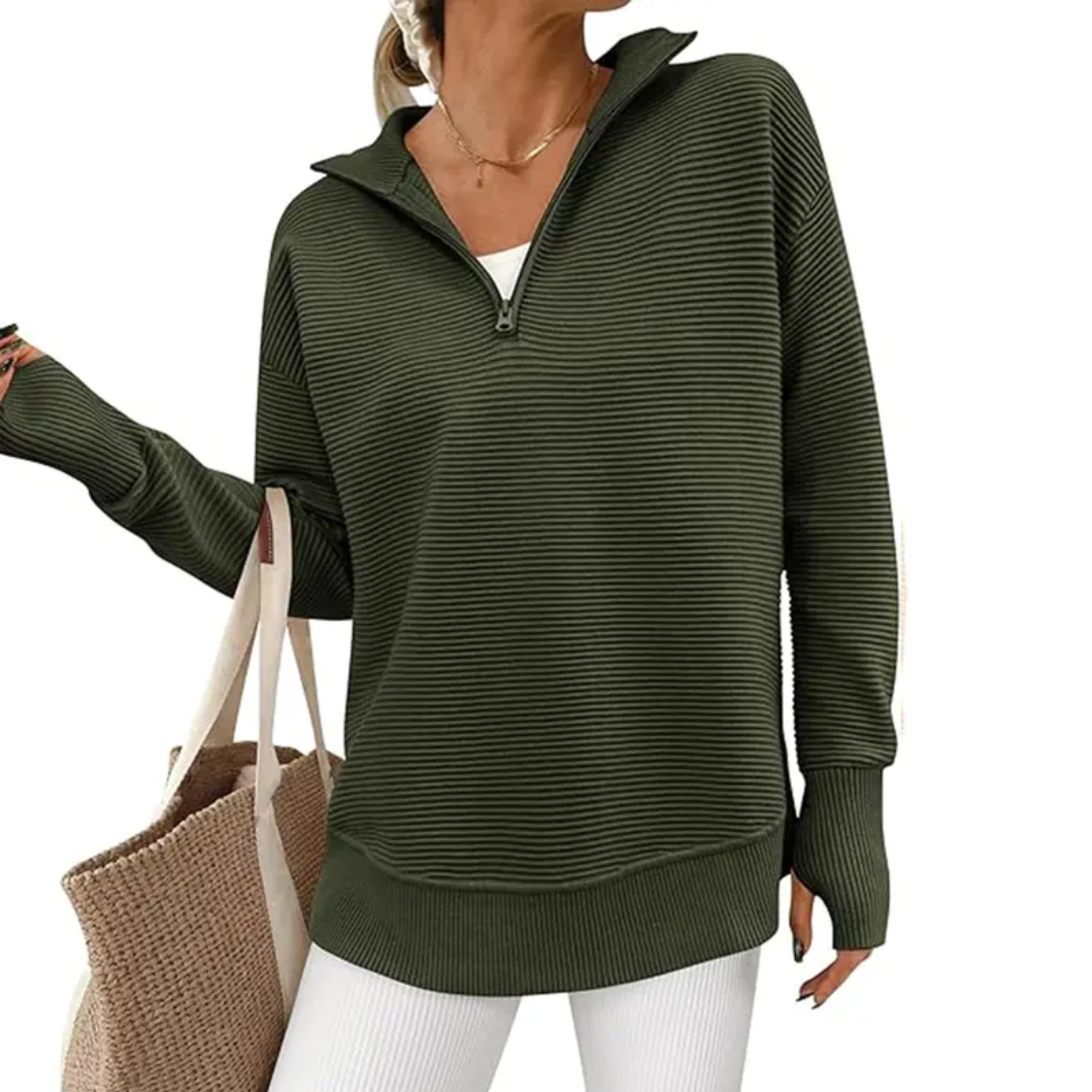 Zoe | Cosy Ribbed Quarter-Zip Pullover Sweater