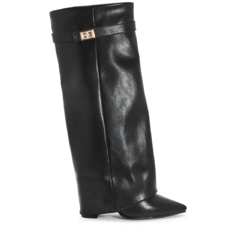 Sophie | Wide Calf Buckle Fold-Over Boots