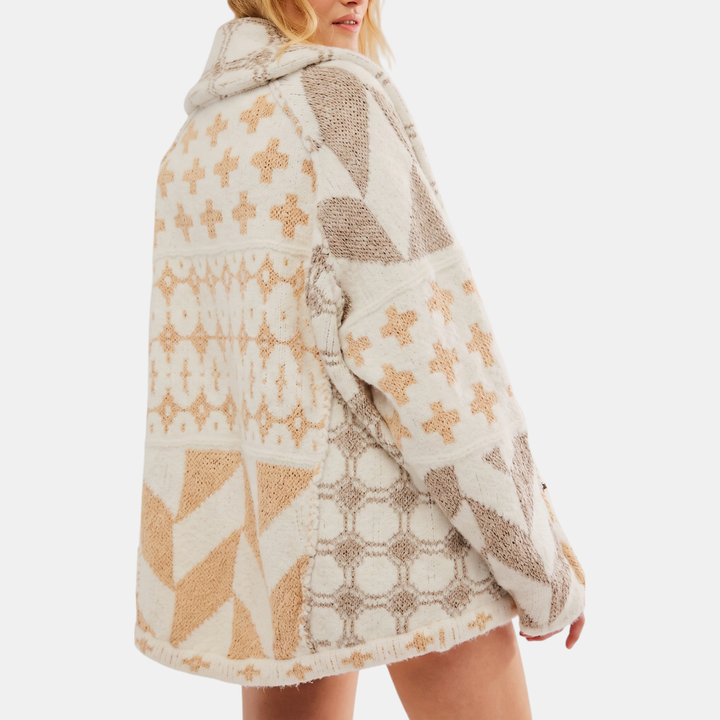 Women's Y2K Abstract Print Button Down Oversized Knit Cardigan