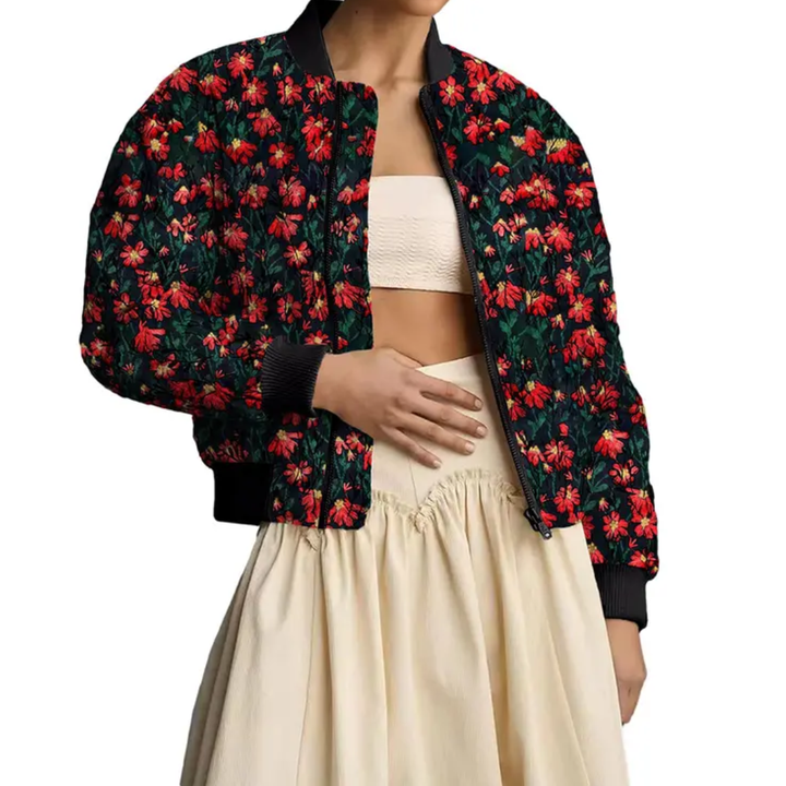 Kristy | Daisy Print Quilted Cropped Bomber Jacket