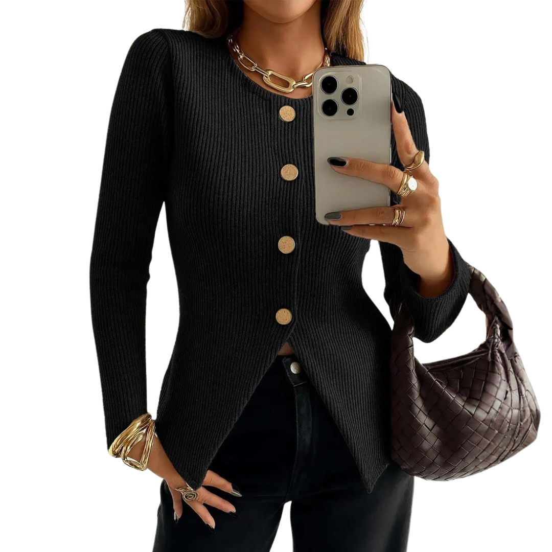 Charlotte | Twisted Ribbed Button-Front Knit Top