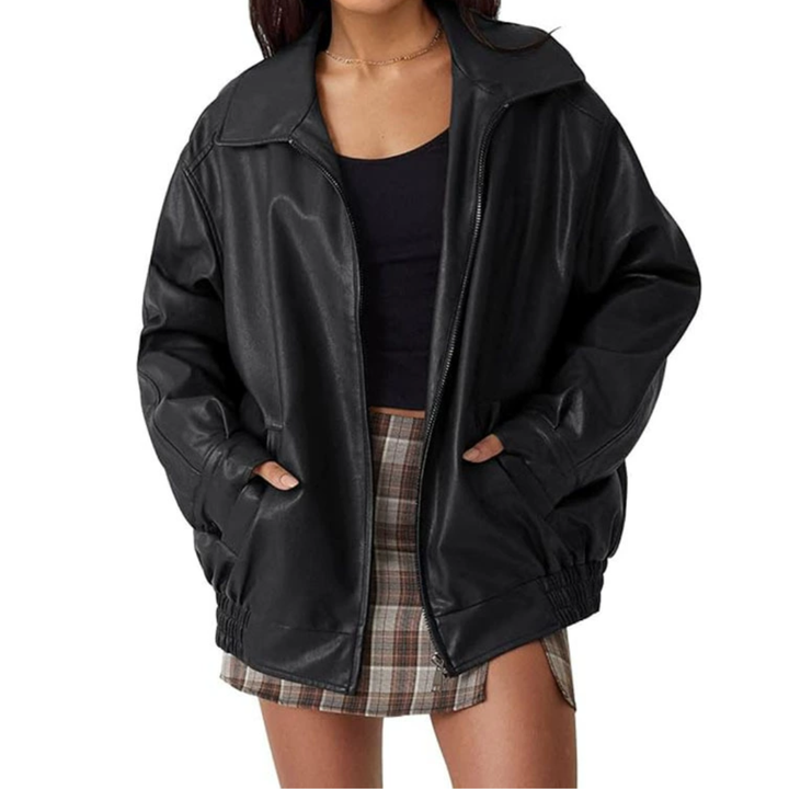 Jasmine | Oversized Moto Faux Leather Coat
