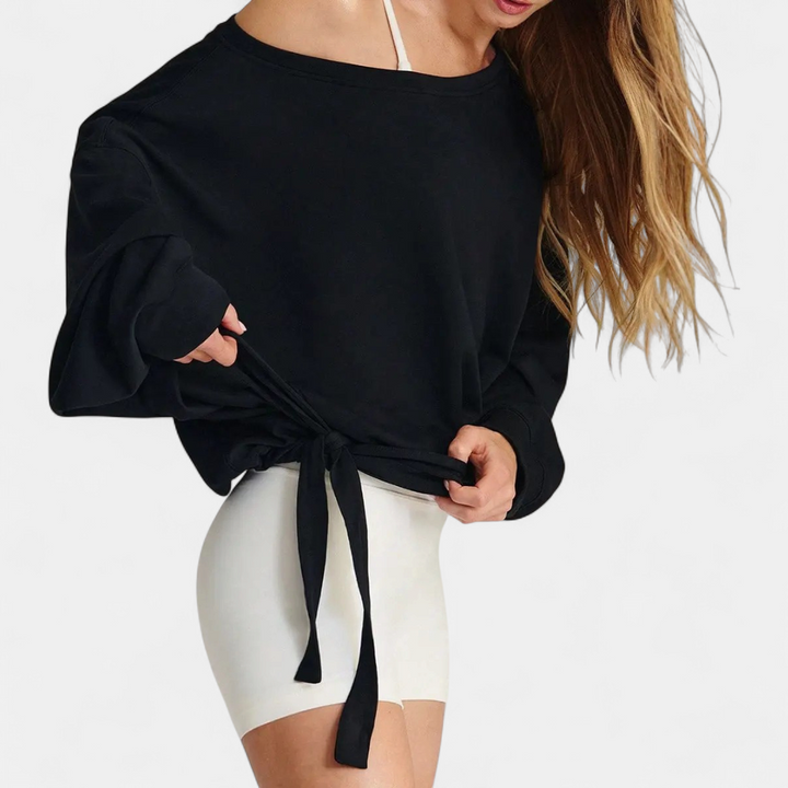 Sophie | Soft Drawstring One-Shoulder Pullover Sweatshirt