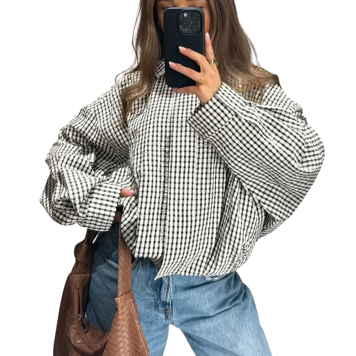 Madison | Gingham Check Cropped Bomber Jacket