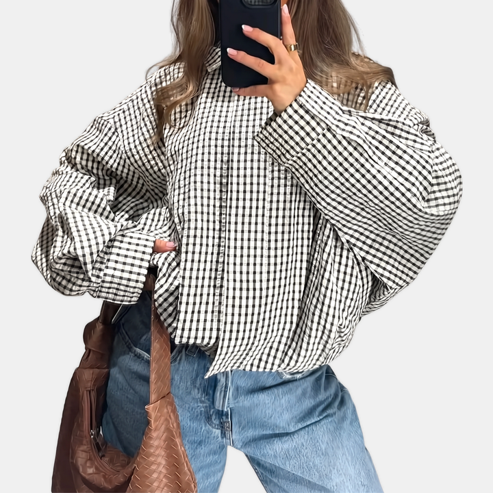 Women's Oversized Drop Shoulder Plaid Cropped Jacket