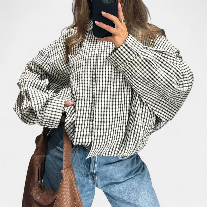 Sally | Gingham Check Cropped Bomber Jacket