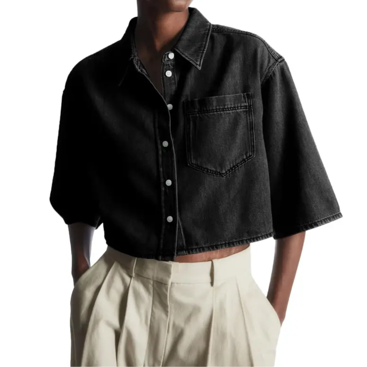 Erin | Cropped Button-Down Denim Shirt Jacket