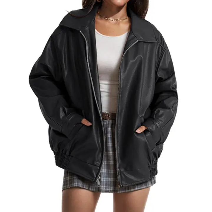 Lily | Moto-Inspired Faux Leather Oversized Jacket