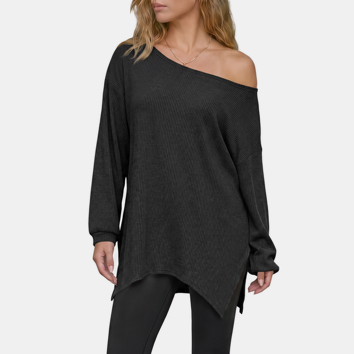 Women's Off Shoulder Asymmetrical Neck Ribbed Oversized Sweater Top