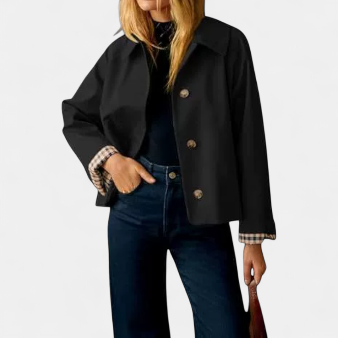 Millie | Classic Plaid-Lined Cropped Trench Coat