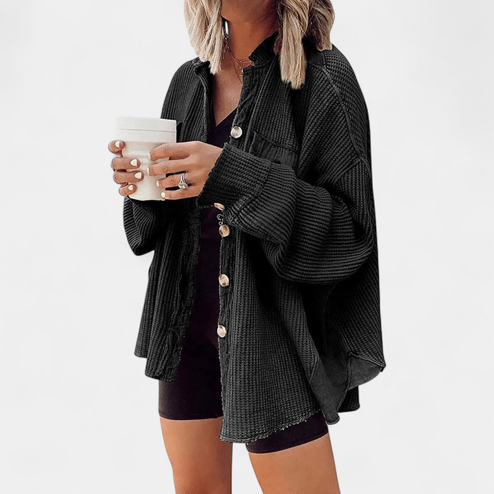 Kara | Relaxed Batwing Waffle Knit Shacket