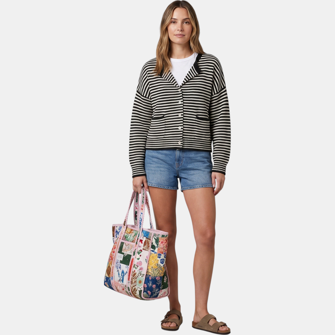 Women's Loose Fit Striped Knit Open Front Cardigan Sweater