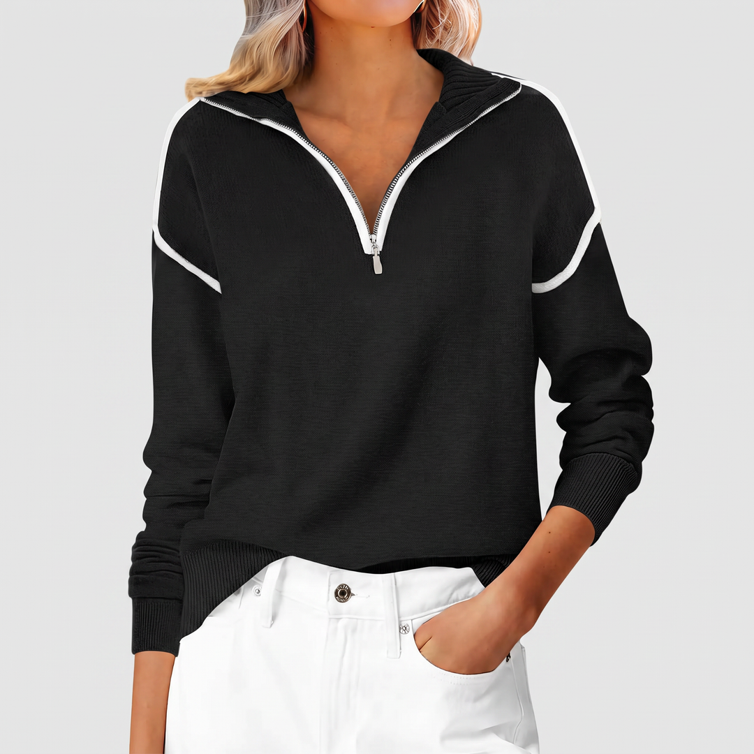 Women's Colour Block Half Zip Knit Pullover Sweater