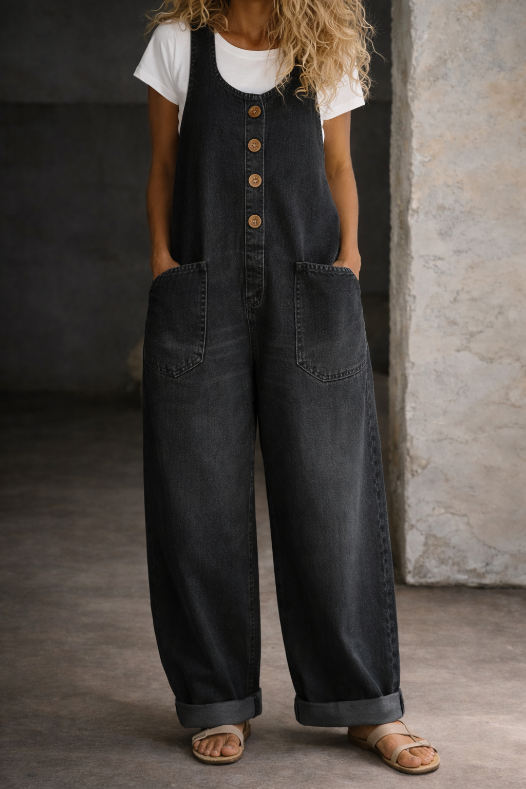 Lily - Vintage Washed Cotton Denim Overalls