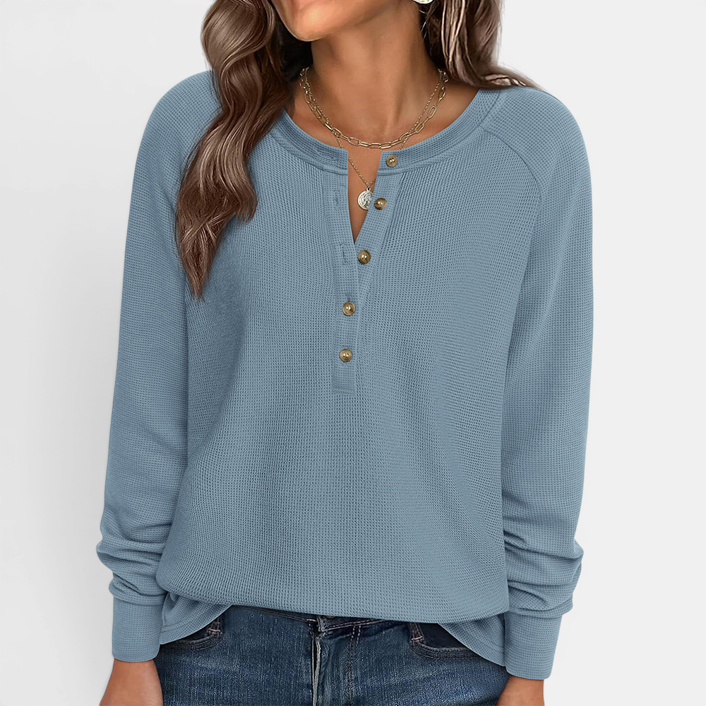 Naomi | Cosy Waffle Knit Henley Top